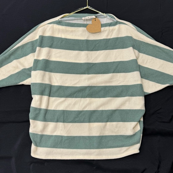 Vine & Love Sweaters - Sage Green and White Striped Sweater Top